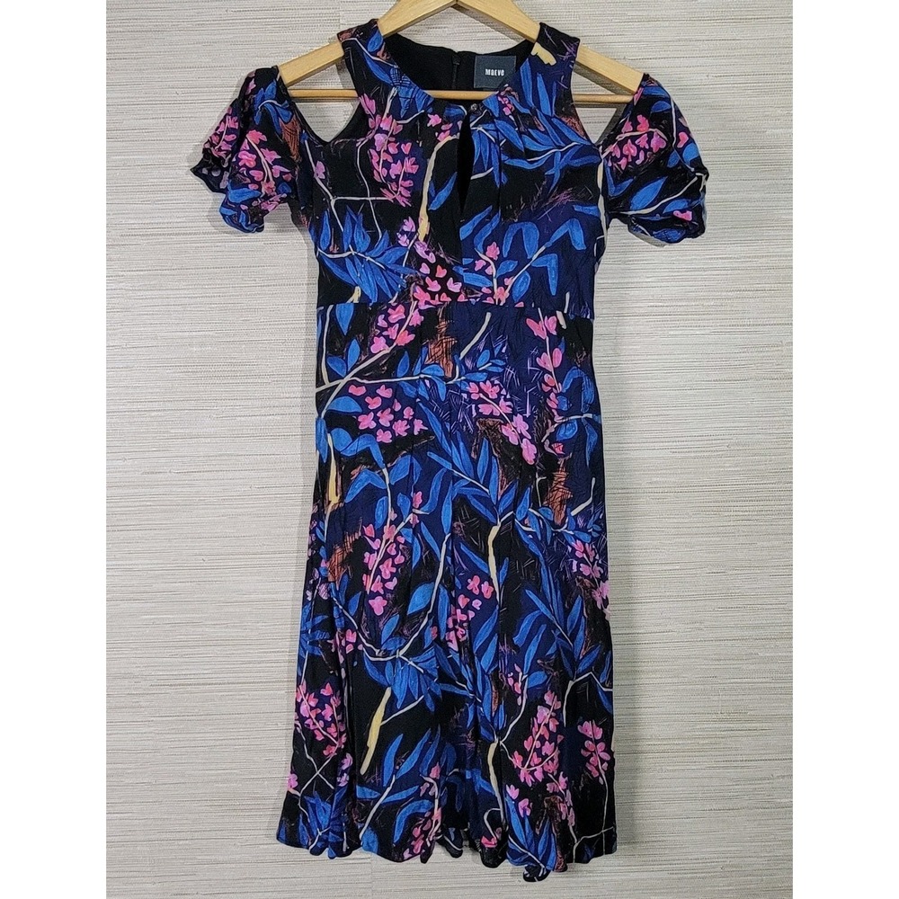 Maeve Anthropologie Women's Dress 2 Floral‎ Cold Shoulder Midi Viscose Lined
